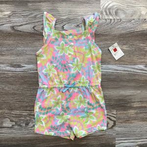KIDGETS Pink Floral Button Front Flutter Sleeve Cotton Blend Romper 24M NWT